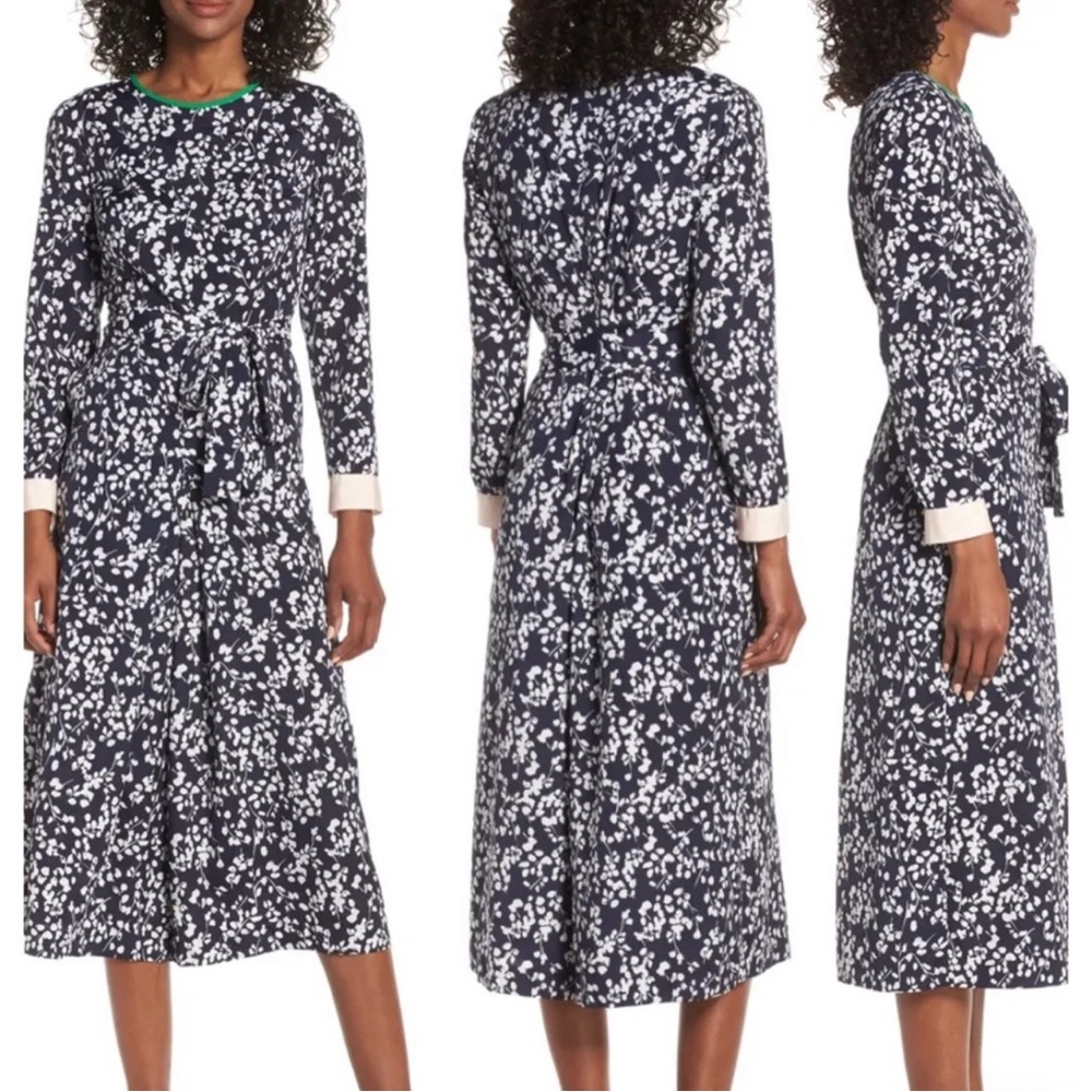 NWOT Eliza J Crop Wide Leg Floral Navy Blue Jumpsuit ~ Sz 10 - Picture 9 of 9